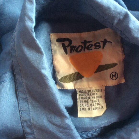 Protest Vintage Sky Blue 100% Silk Oversized 90s Mens Festival Shirt Size Medium - Picture 3 of 4